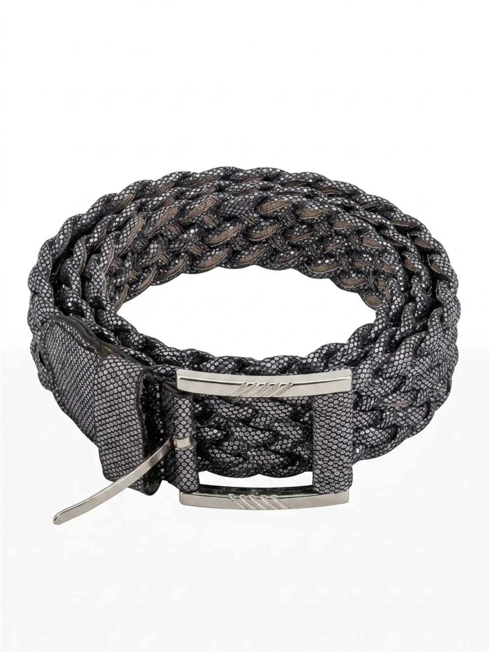 Woven Leather-Style Braided Belt - Black